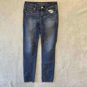 AE American Eagle Skinny Super‎ Stretch Jeans, Medium Wash size 2 Indie Sleaze